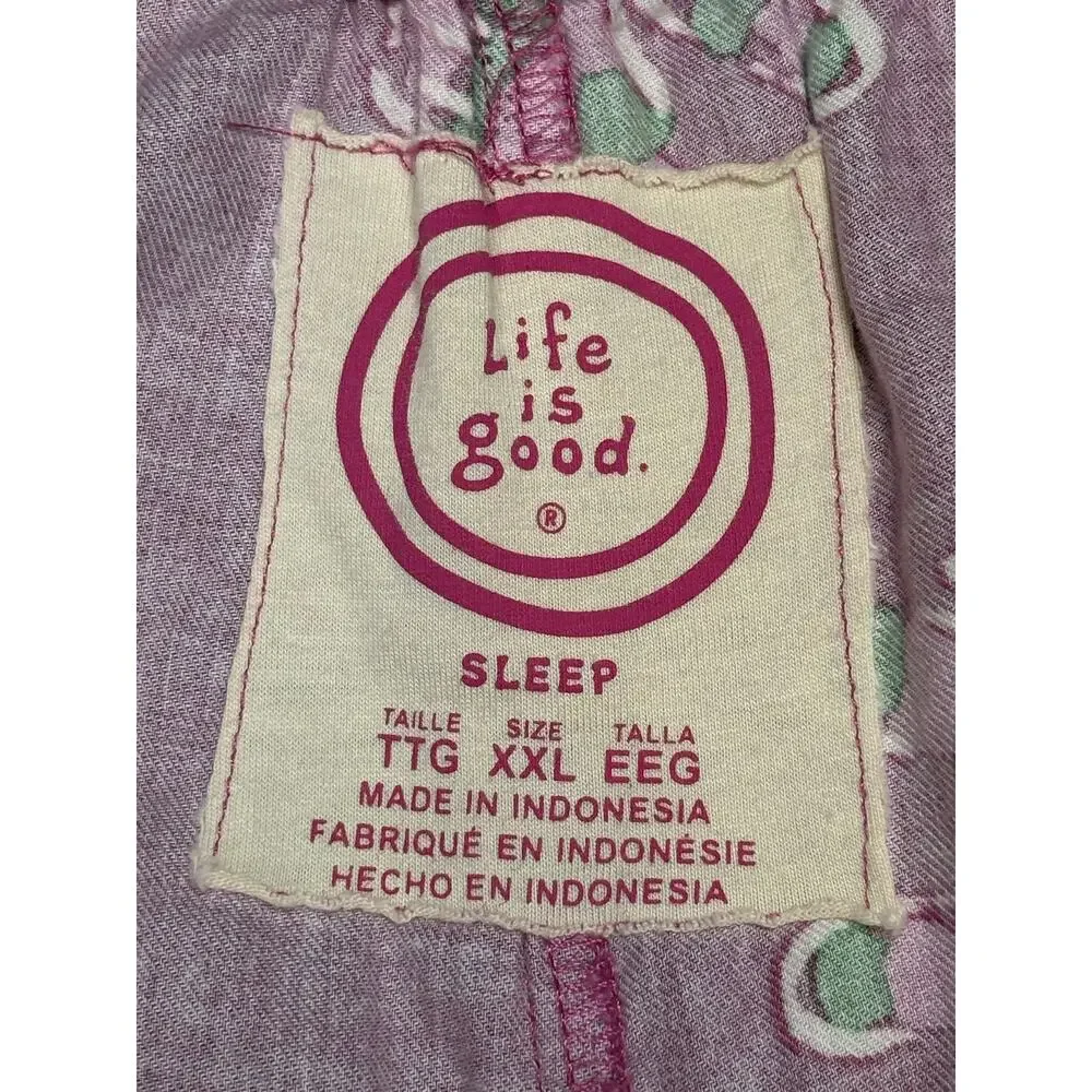 NWT Life Is Good Flannel Sleep Pants Women's XXL Pink Peace Glove Print Lounge